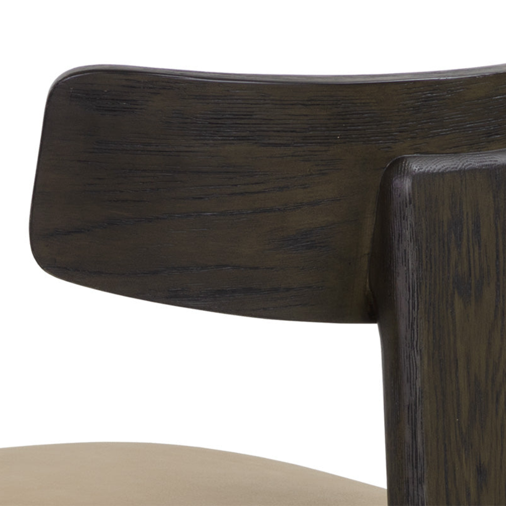 Modern Oak Dining Chair with Sculptural, Upholstered