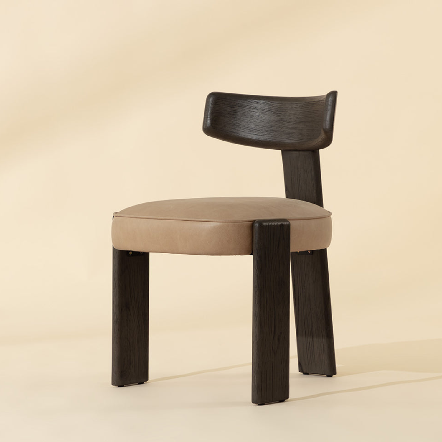 Modern Oak Dining Chair with Sculptural, Upholstered