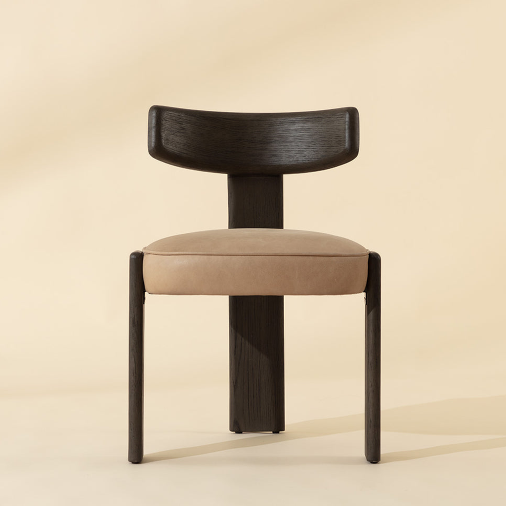 Modern Oak Dining Chair with Sculptural, Upholstered