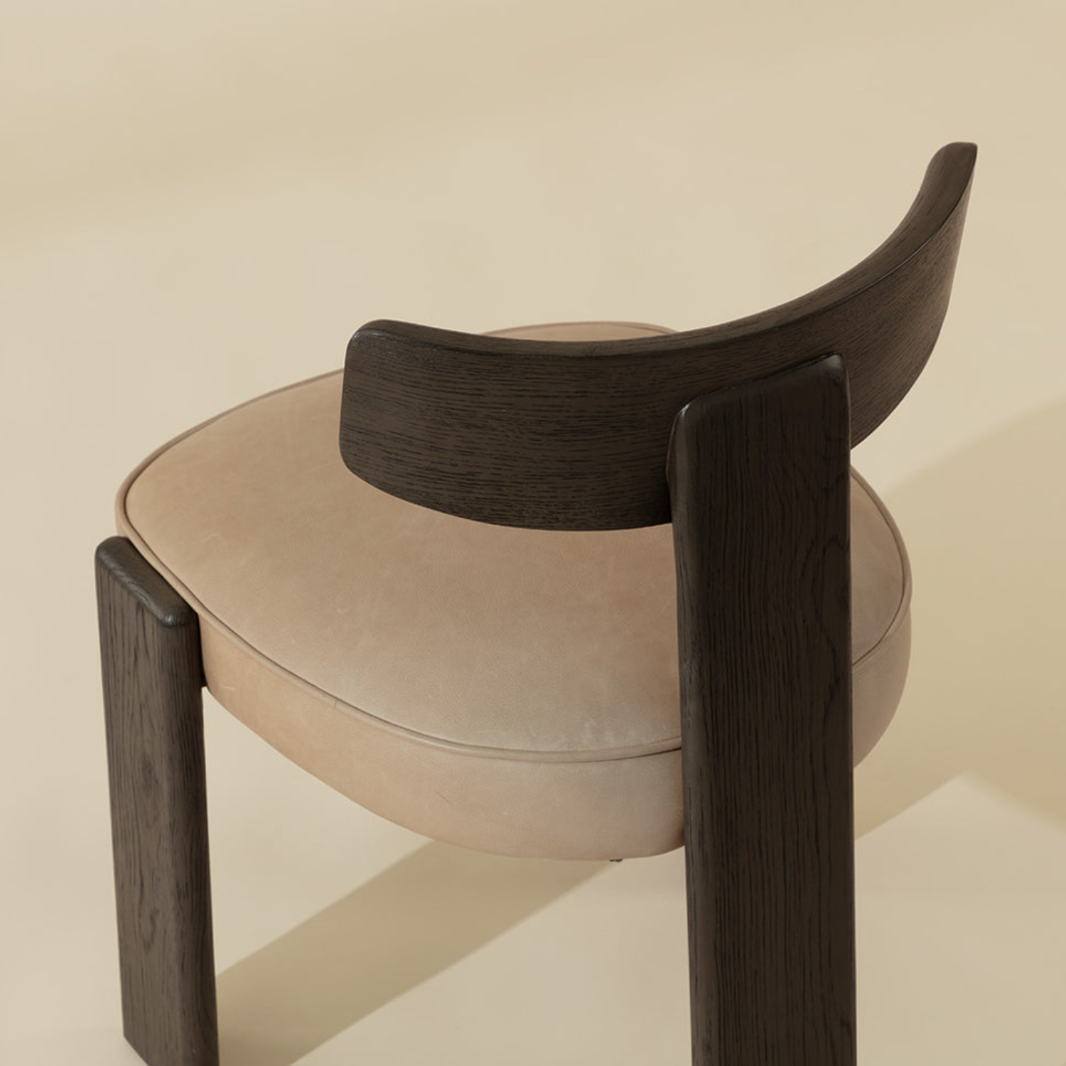 Modern Oak Dining Chair with Sculptural, Upholstered