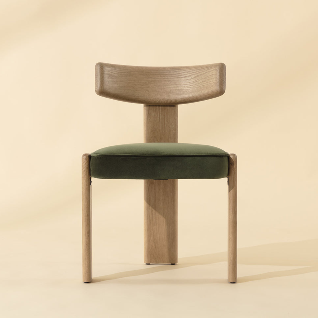 Modern Oak Dining Chair with Sculptural, Upholstered