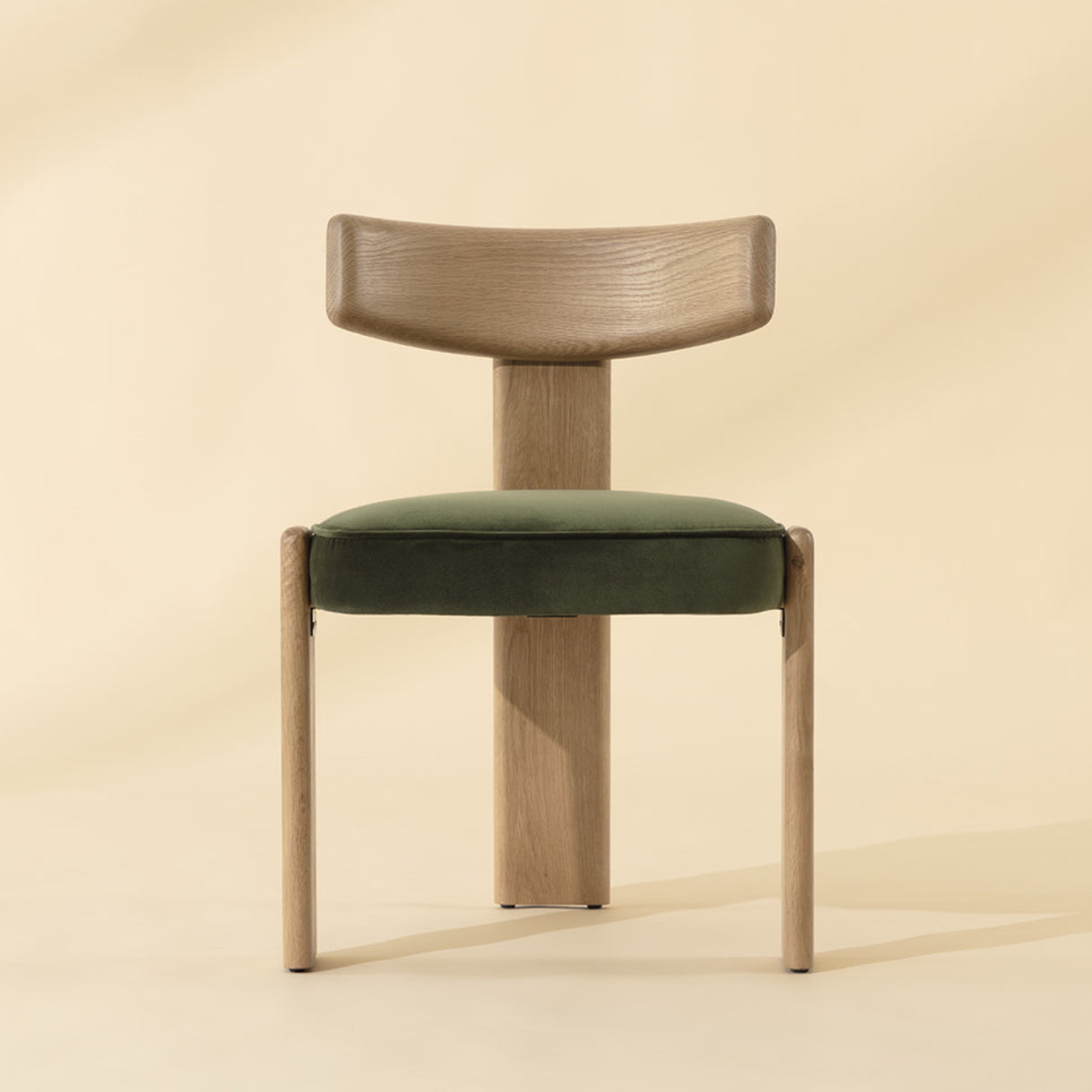 Modern Oak Dining Chair with Sculptural, Upholstered