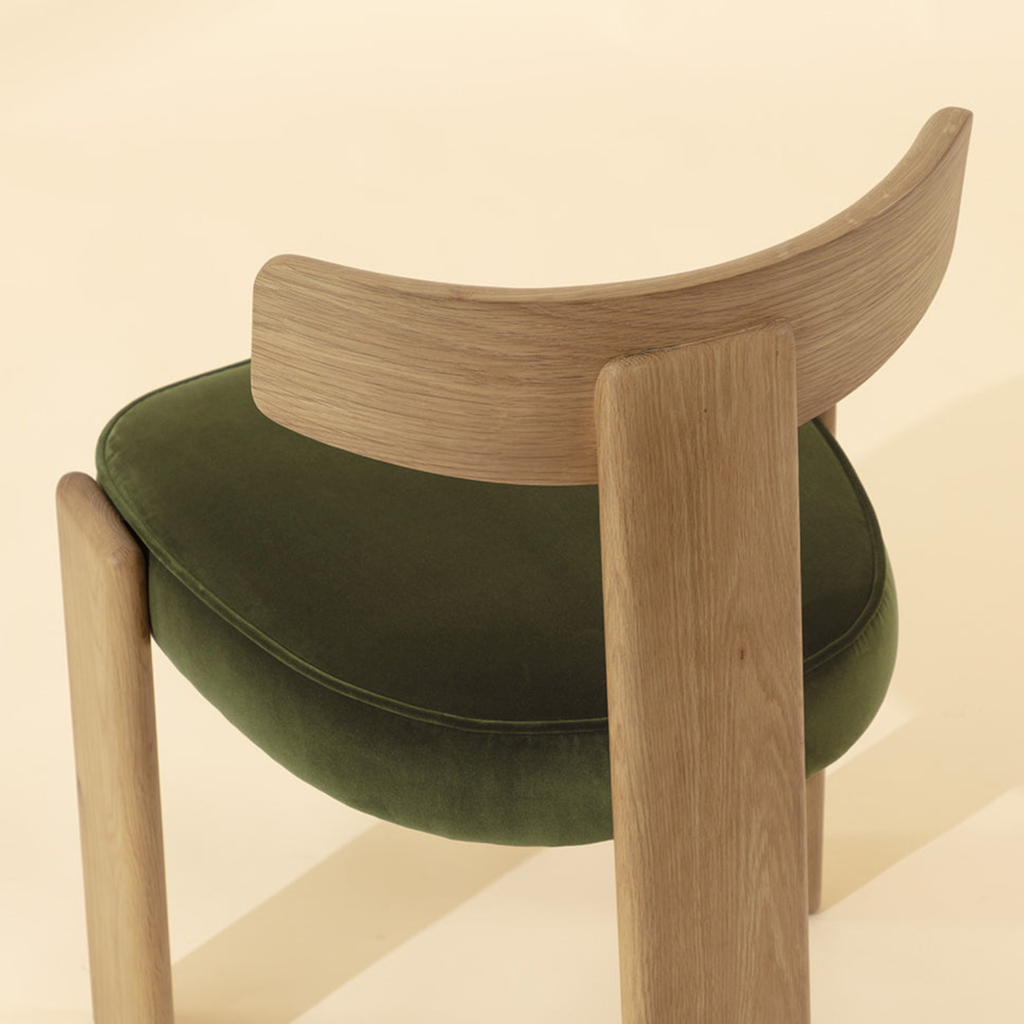 Modern Oak Dining Chair with Sculptural, Upholstered