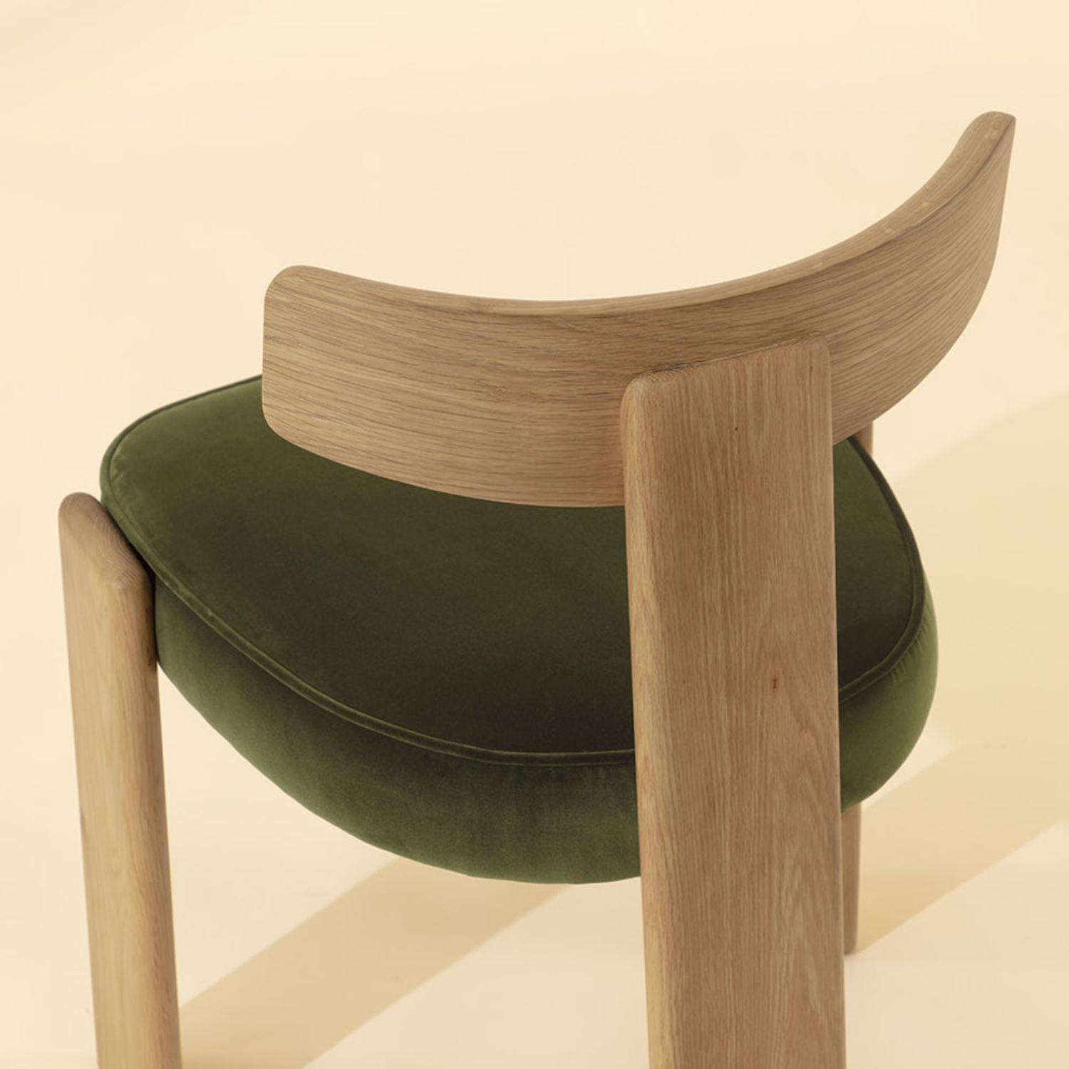 Modern Oak Dining Chair with Sculptural, Upholstered