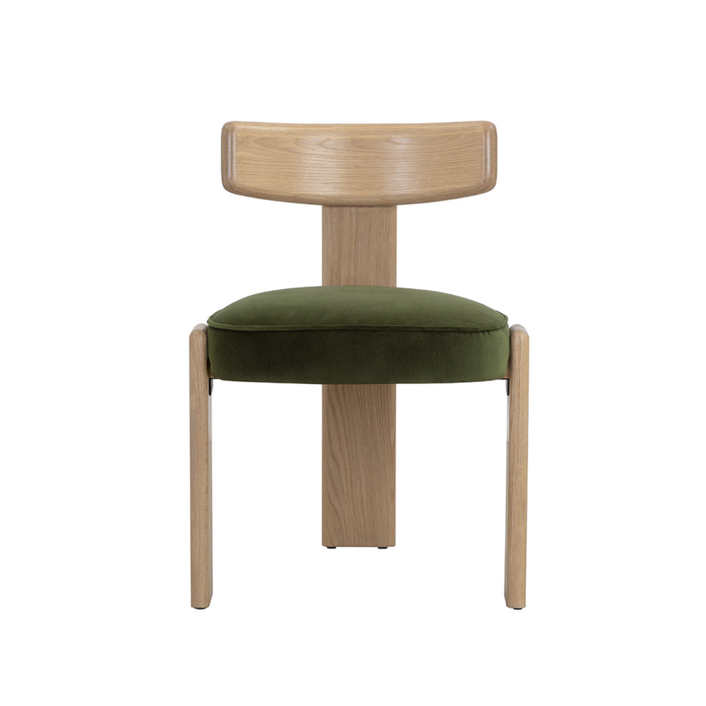 Modern Oak Dining Chair with Sculptural, Upholstered