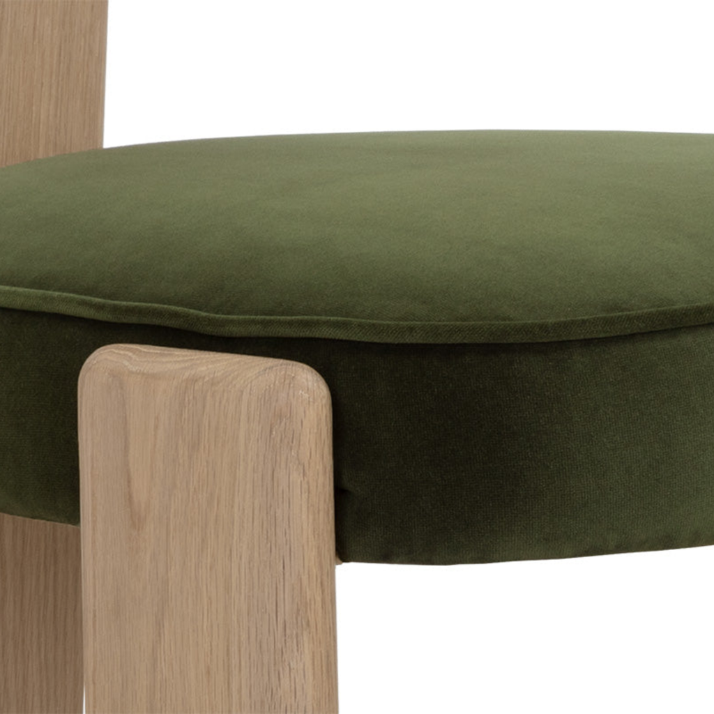 Modern Oak Dining Chair with Sculptural, Upholstered