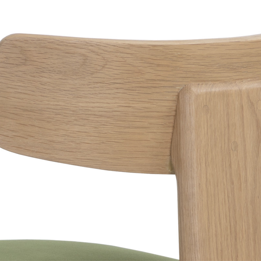 Modern Oak Dining Chair with Sculptural, Upholstered