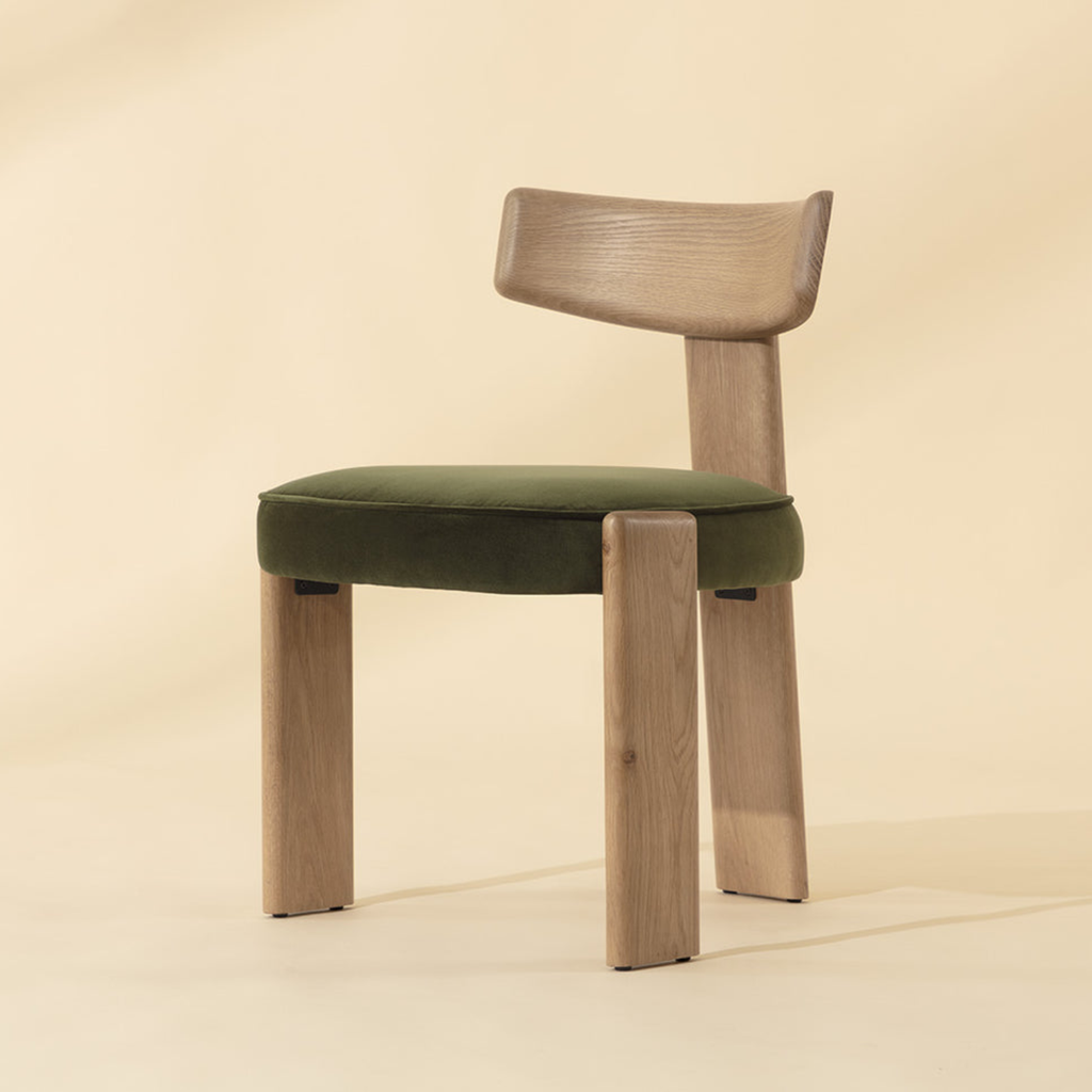Modern Oak Dining Chair with Sculptural, Upholstered