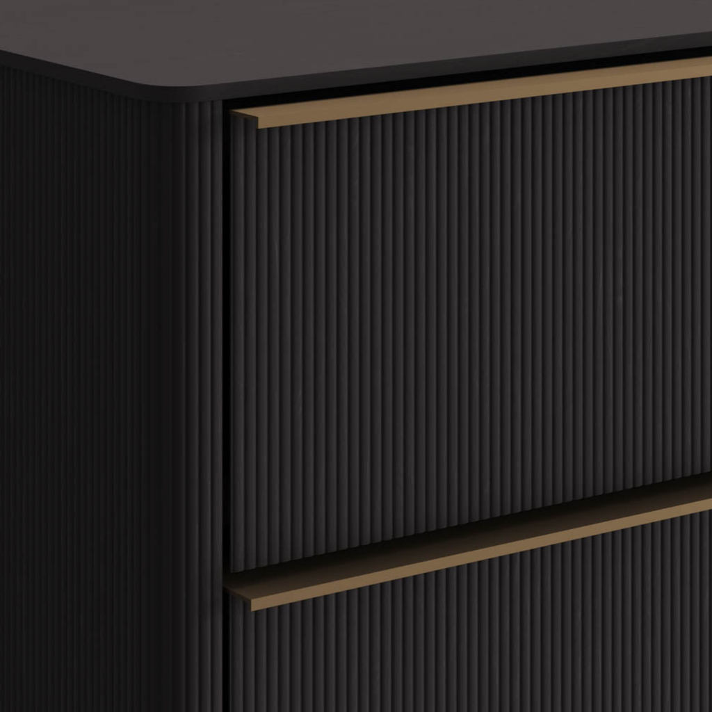 Modern Oak Nightstand with Sculptural, Fluted - Bedroom | Brushed Gold Finish