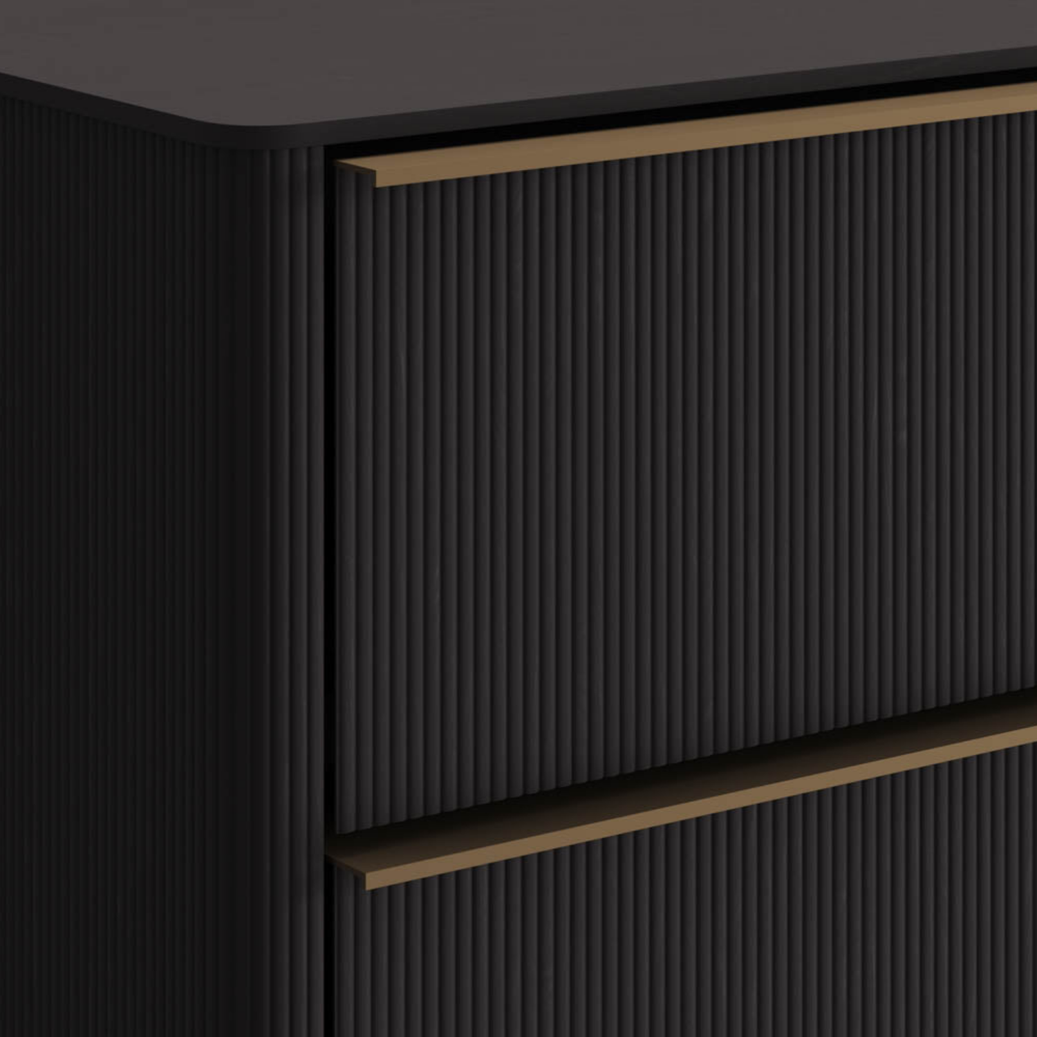 Modern Oak Nightstand with Sculptural, Fluted - Bedroom | Brushed Gold Finish