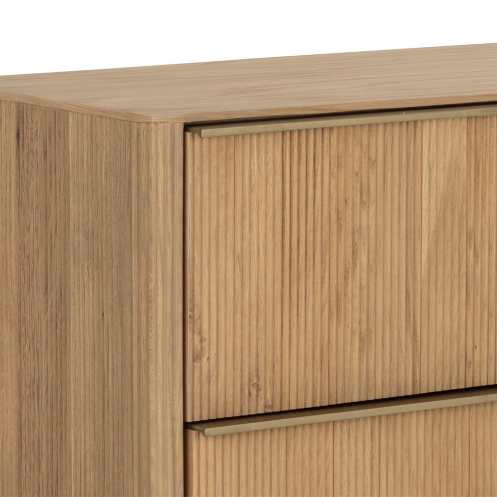 Modern Oak Dresser with Sculptural, Fluted - Bedroom | Brushed Gold Finish