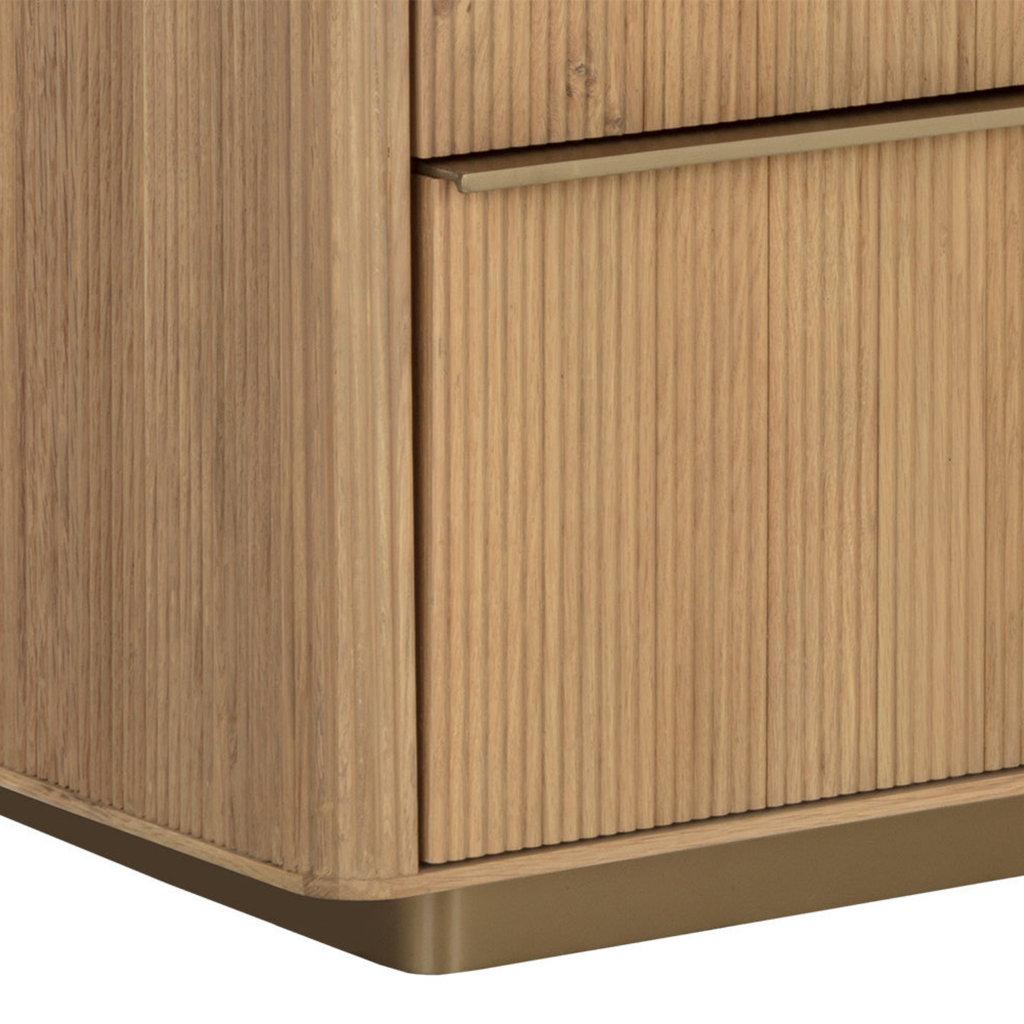 Modern Oak Dresser with Sculptural, Fluted - Bedroom | Brushed Gold Finish