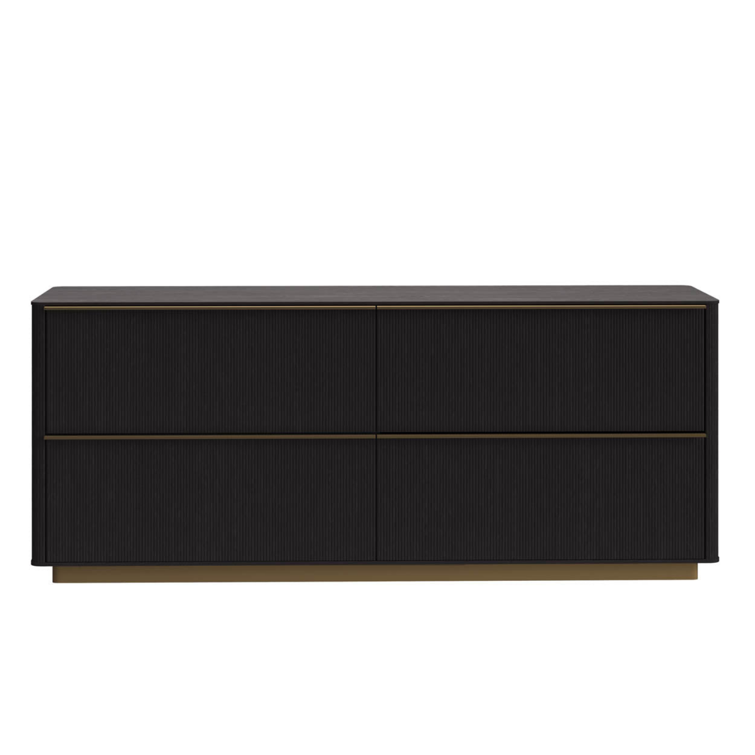 Modern Oak Dresser with Sculptural, Fluted - Bedroom | Brushed Gold Finish