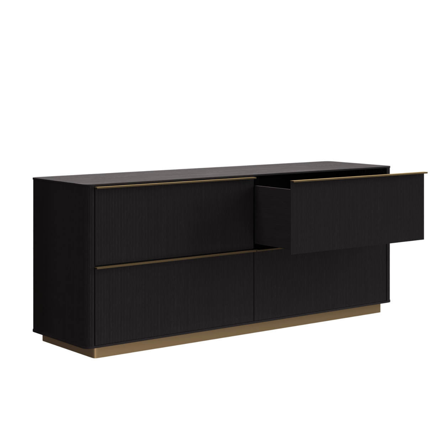 Modern Oak Dresser with Sculptural, Fluted - Bedroom | Brushed Gold Finish