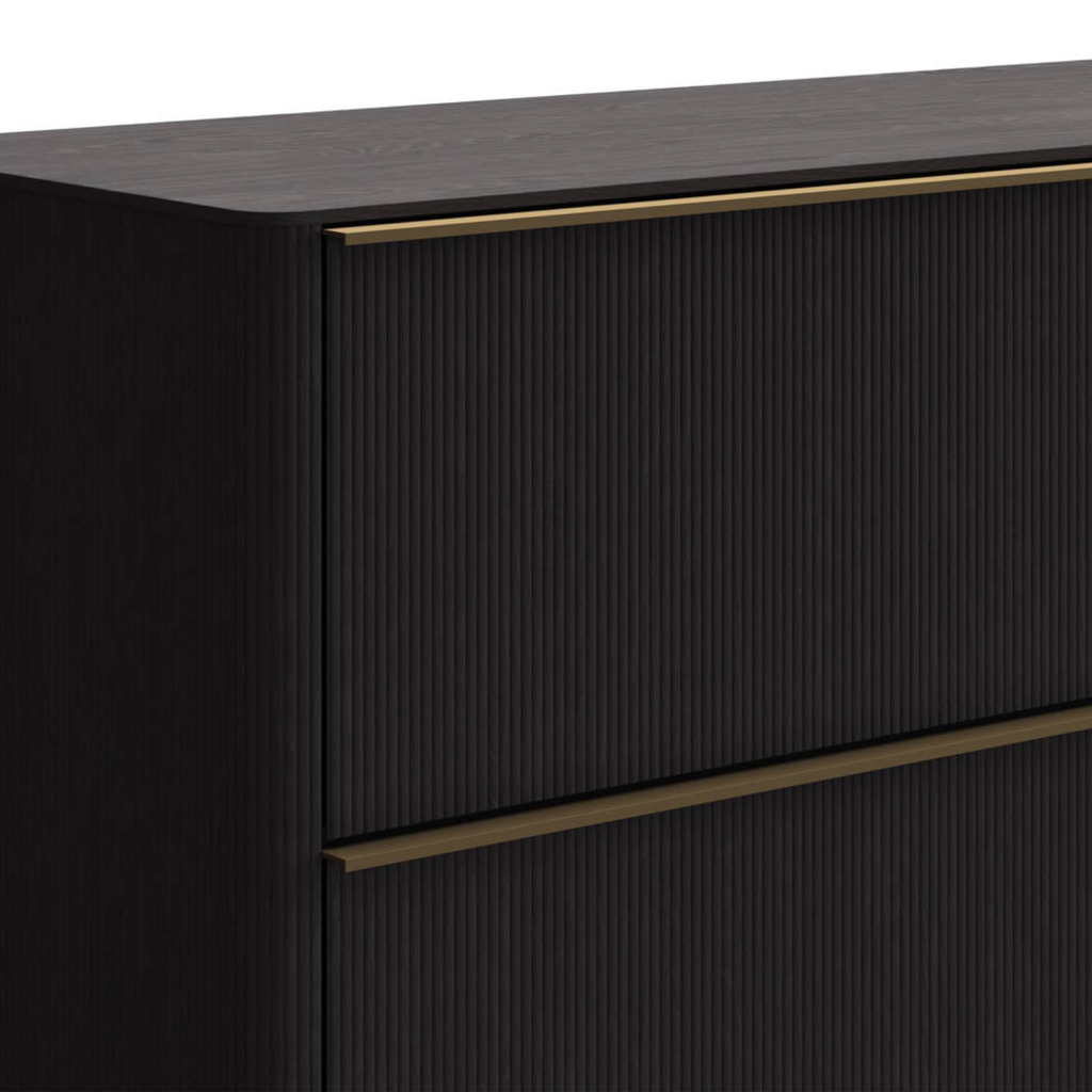 Modern Oak Dresser with Sculptural, Fluted - Bedroom | Brushed Gold Finish