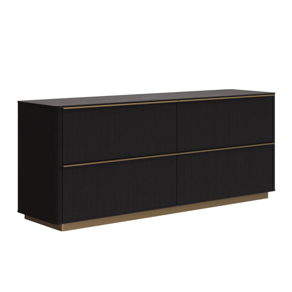 Modern Oak Dresser with Sculptural, Fluted - Bedroom | Brushed Gold Finish