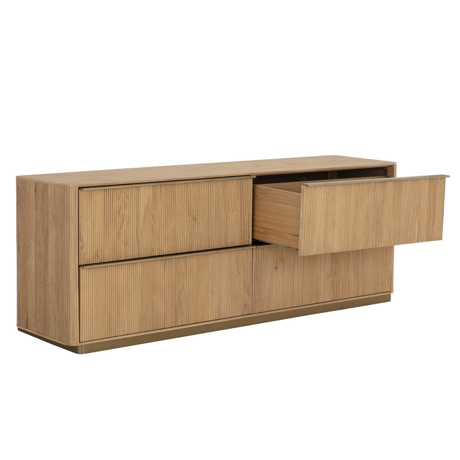 Modern Oak Dresser with Sculptural, Fluted - Bedroom | Brushed Gold Finish