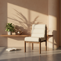 Mid-Century Oak Dining Chair with Sculptural, Upholstered