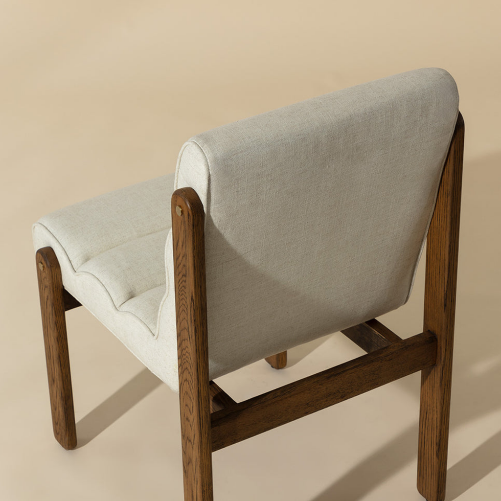 Mid-Century Oak Dining Chair with Sculptural, Upholstered