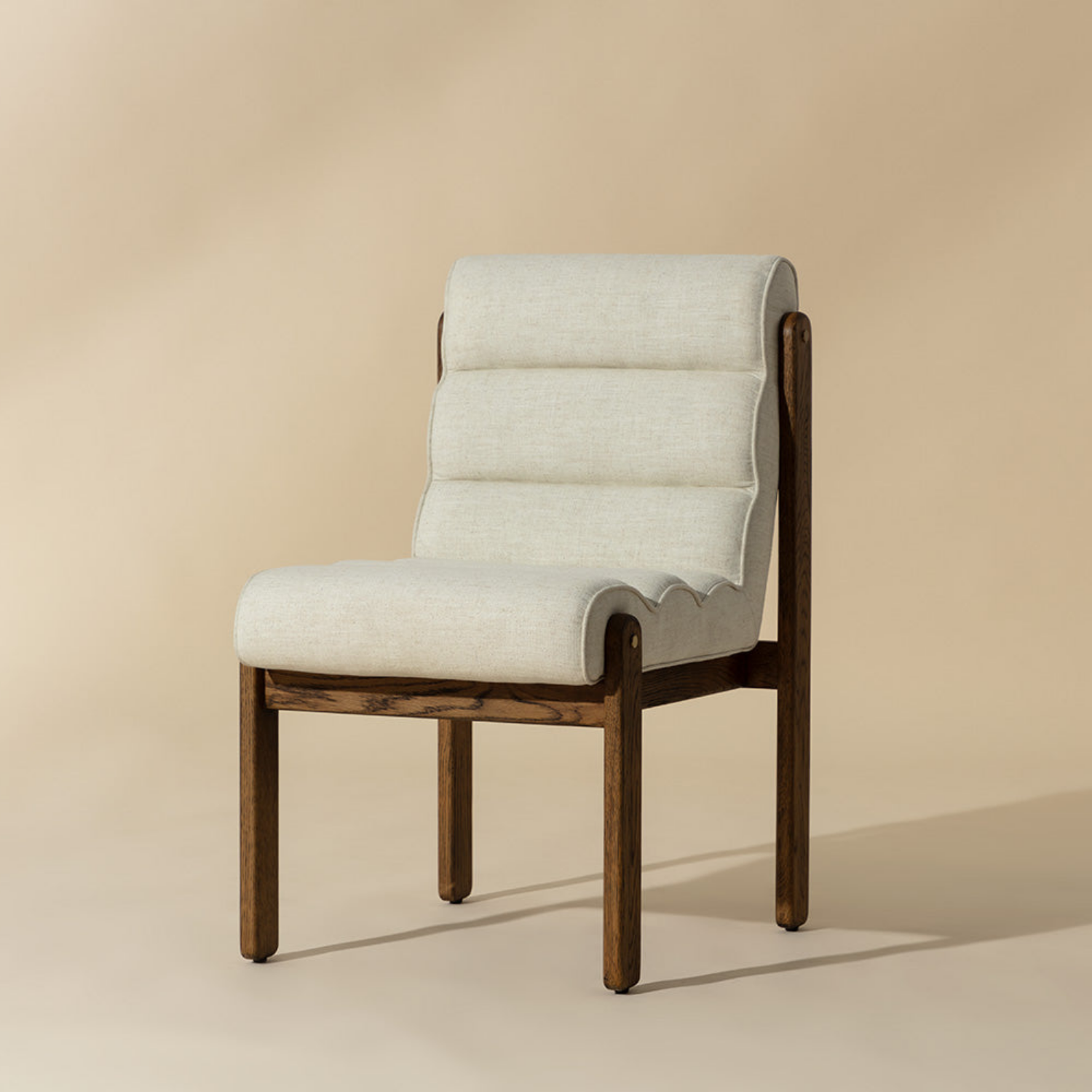 Mid-Century Oak Dining Chair with Sculptural, Upholstered
