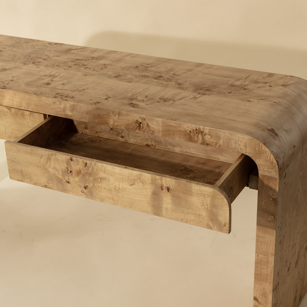Console en bois de loupe moderne, sculptée et artisanale - Entrée