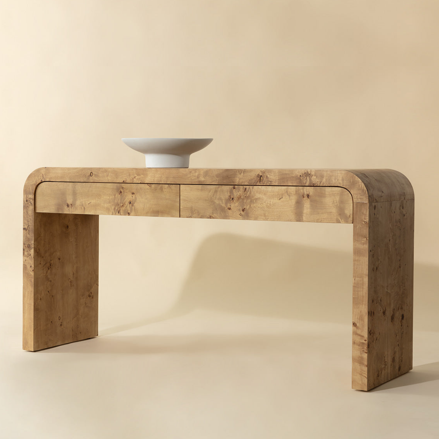 Modern Burl Wood Console Table with Handcrafted, Sculptural - Entryway