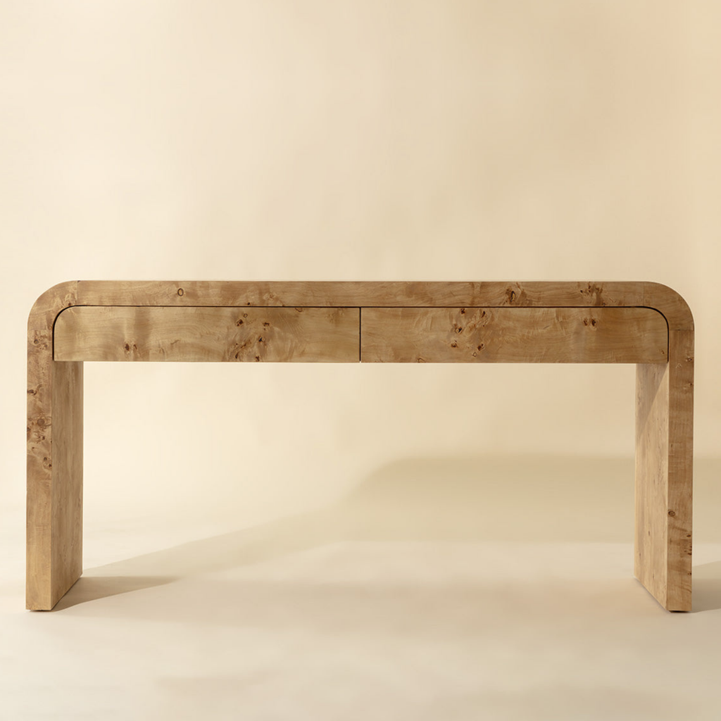 Console en bois de loupe moderne, sculptée et artisanale - Entrée