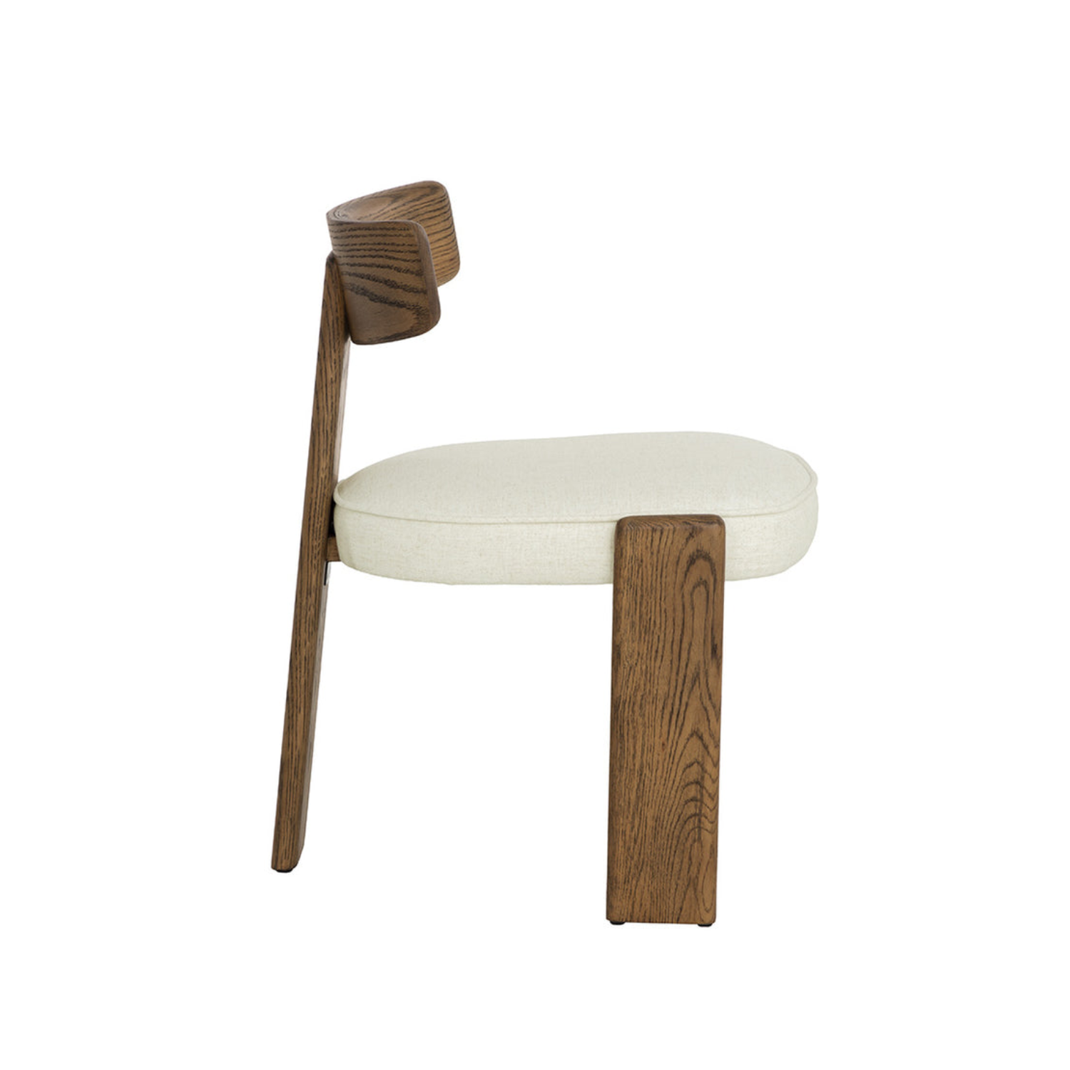 Modern Oak Dining Chair with Sculptural, Upholstered