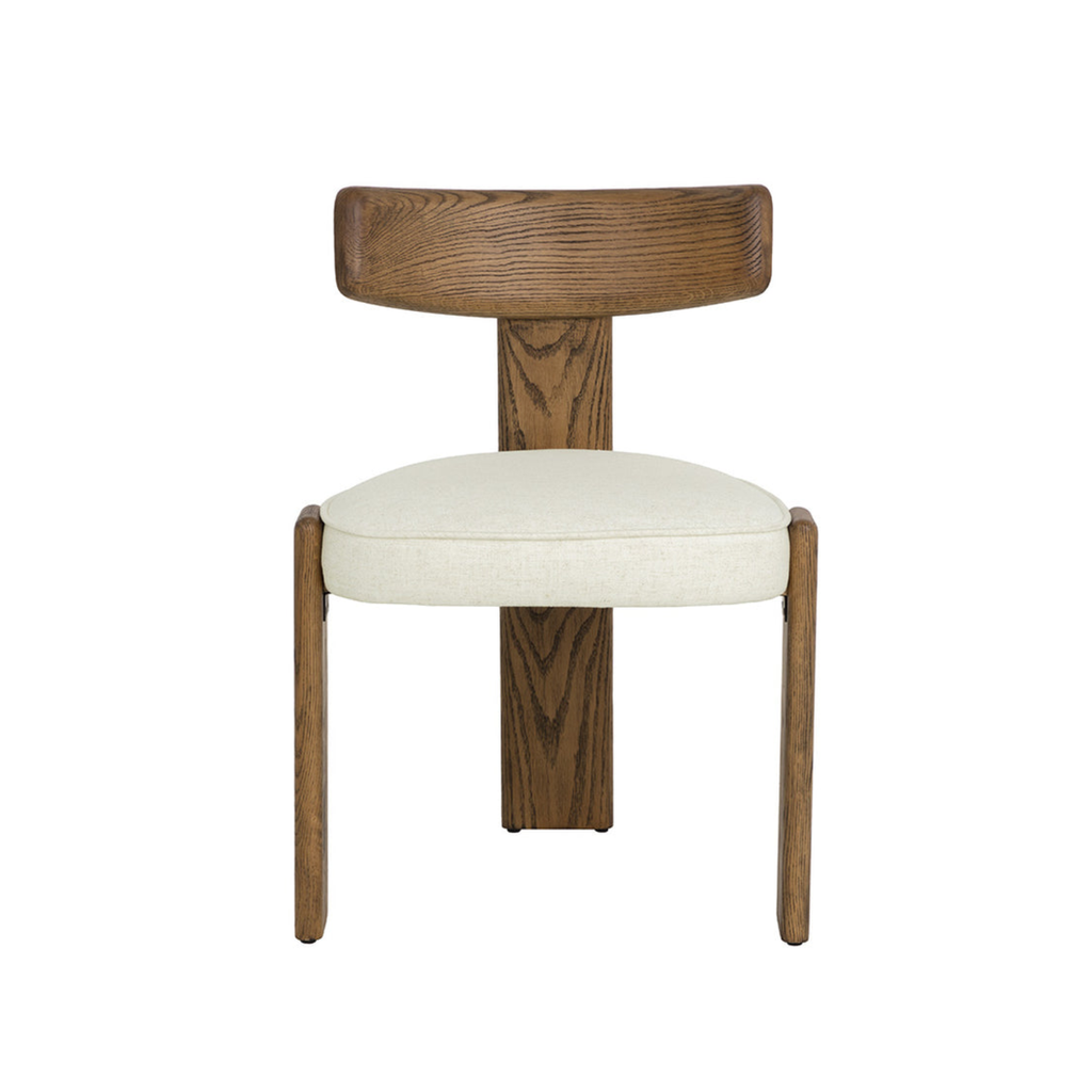 Modern Oak Dining Chair with Sculptural, Upholstered