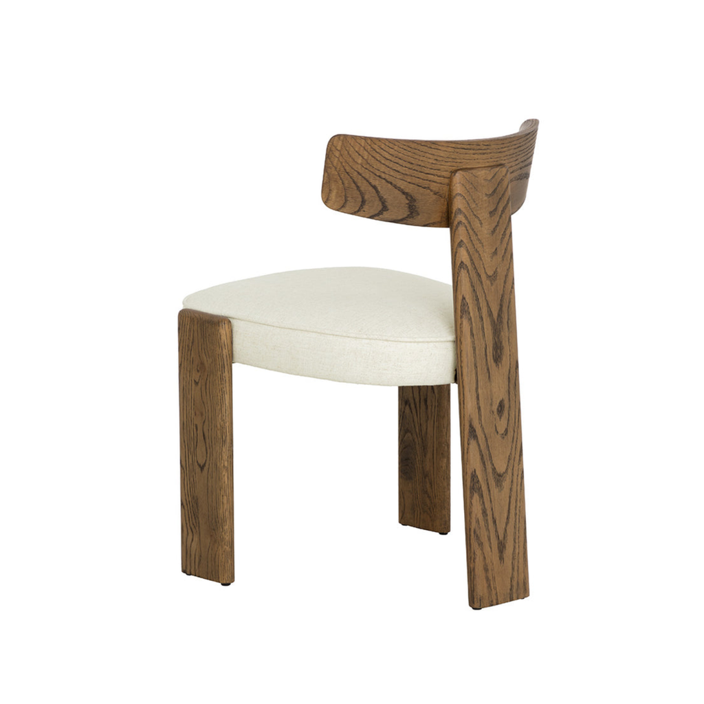 Modern Oak Dining Chair with Sculptural, Upholstered