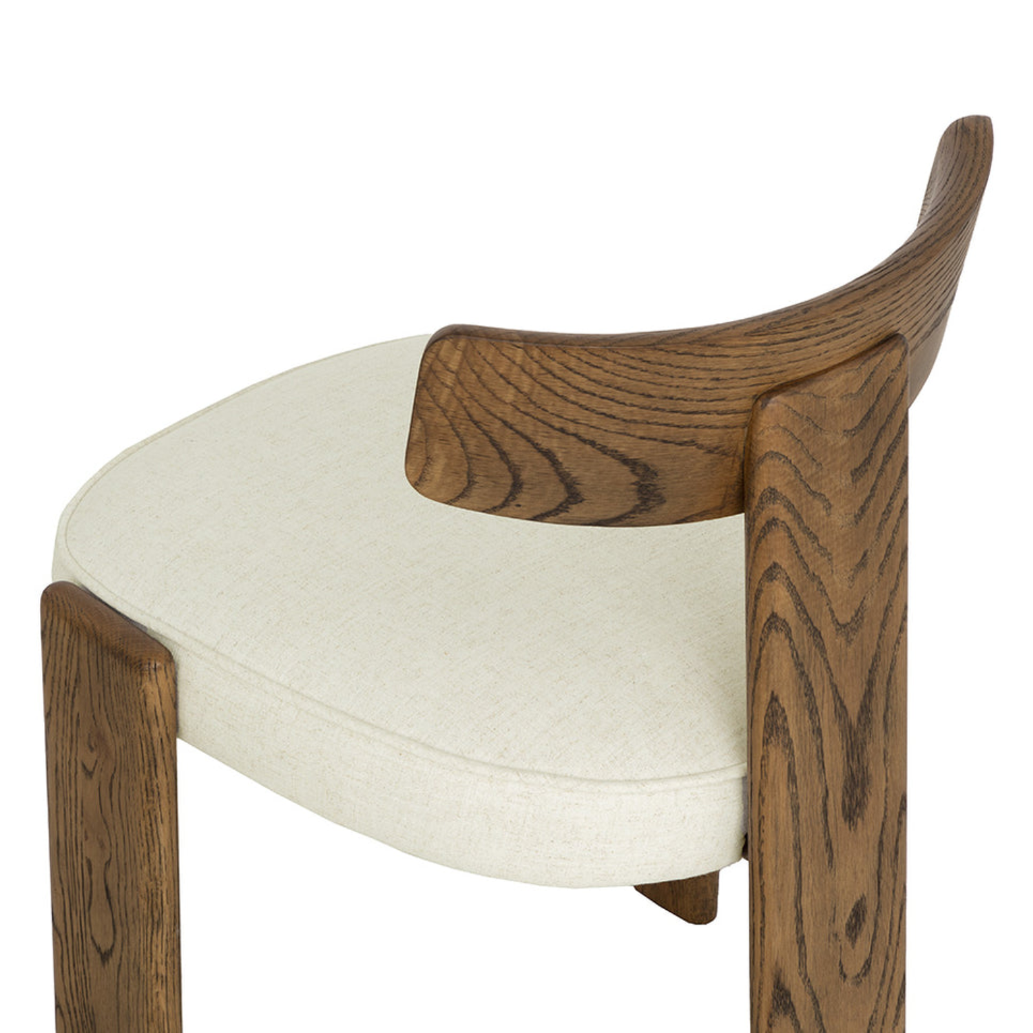 Modern Oak Dining Chair with Sculptural, Upholstered