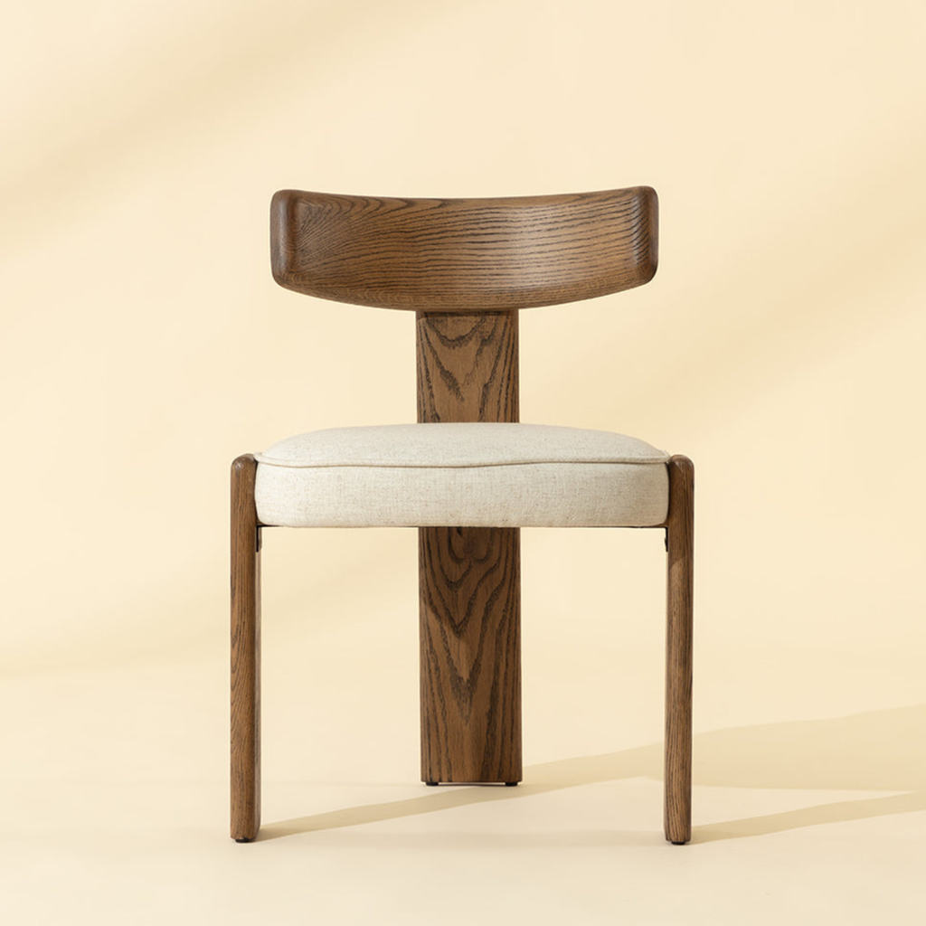 Modern Oak Dining Chair with Sculptural, Upholstered