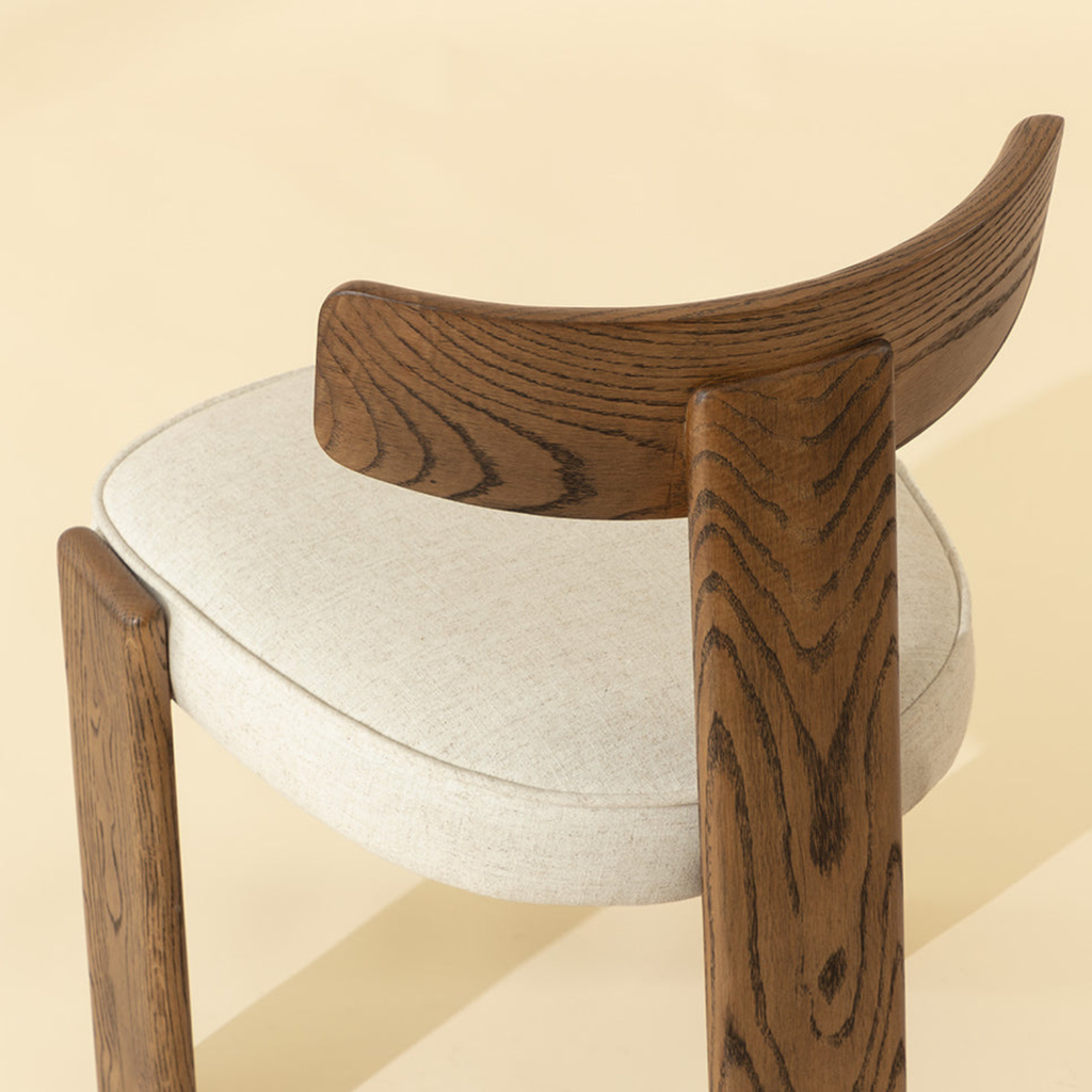 Modern Oak Dining Chair with Sculptural, Upholstered