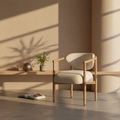 Farmhouse Oak Dining Chair with Sculptural, Round