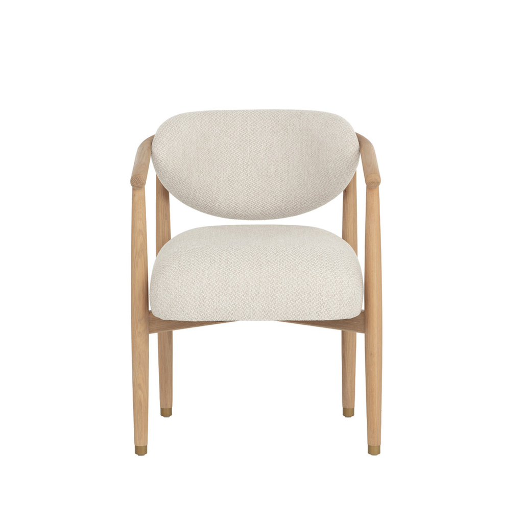 Farmhouse Oak Dining Chair with Sculptural, Round
