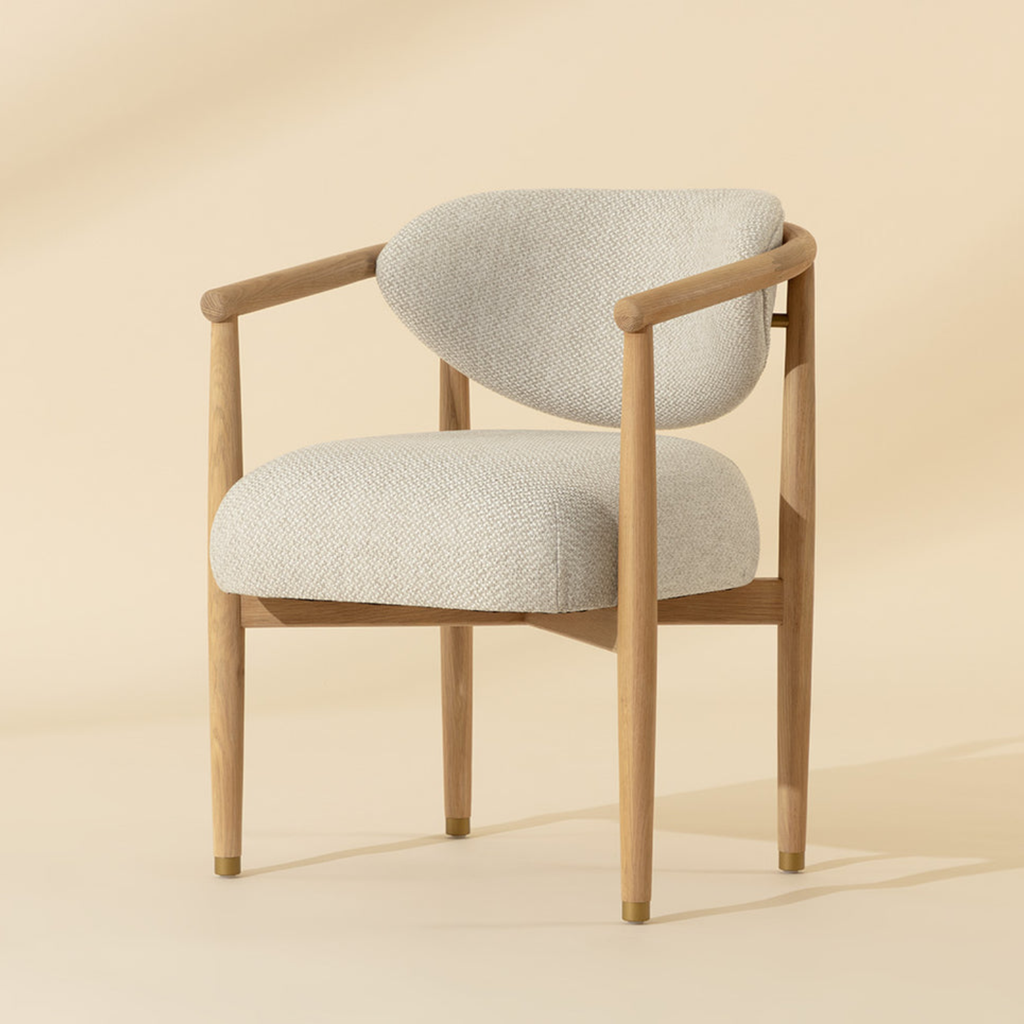Farmhouse Oak Dining Chair with Sculptural, Round