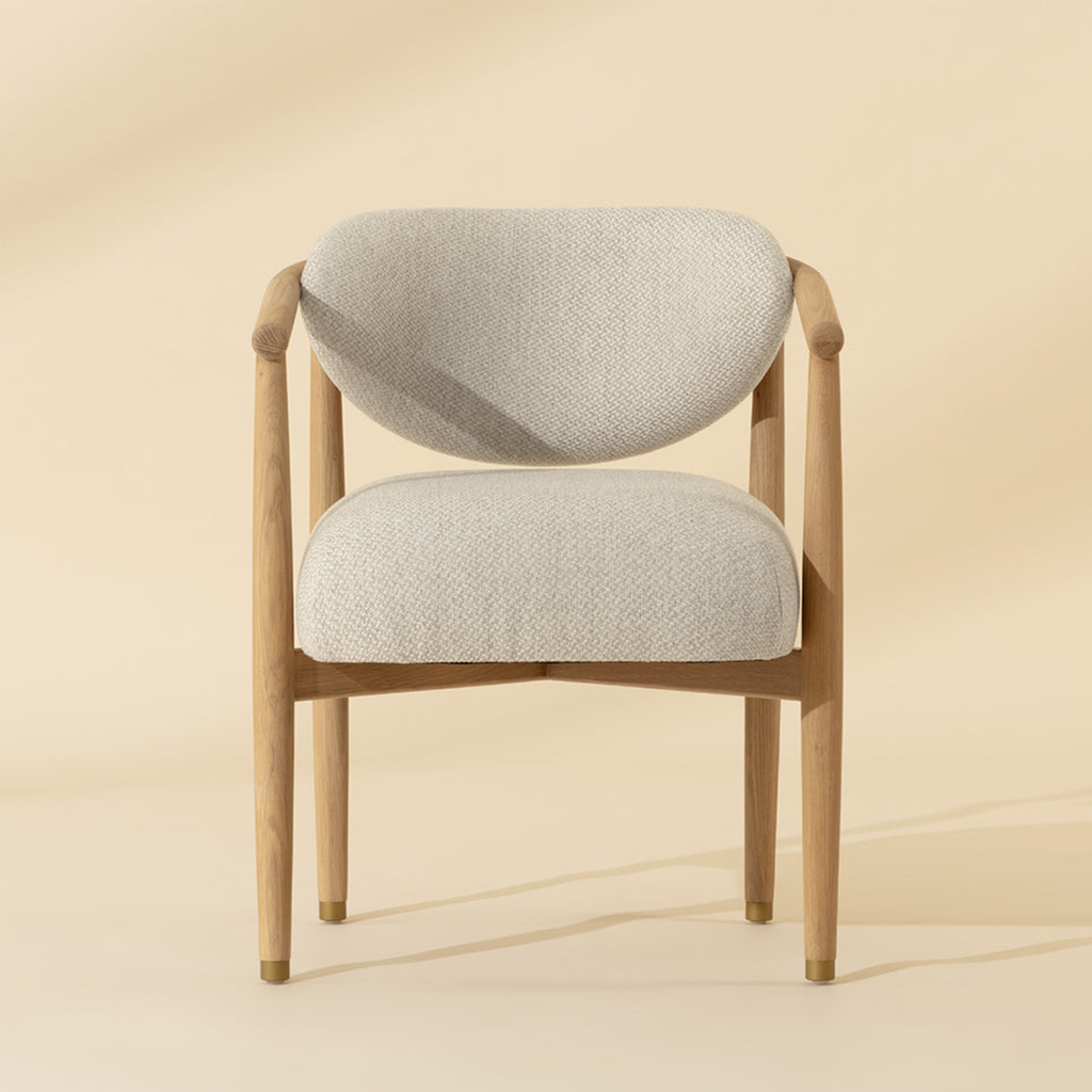 Farmhouse Oak Dining Chair with Sculptural, Round