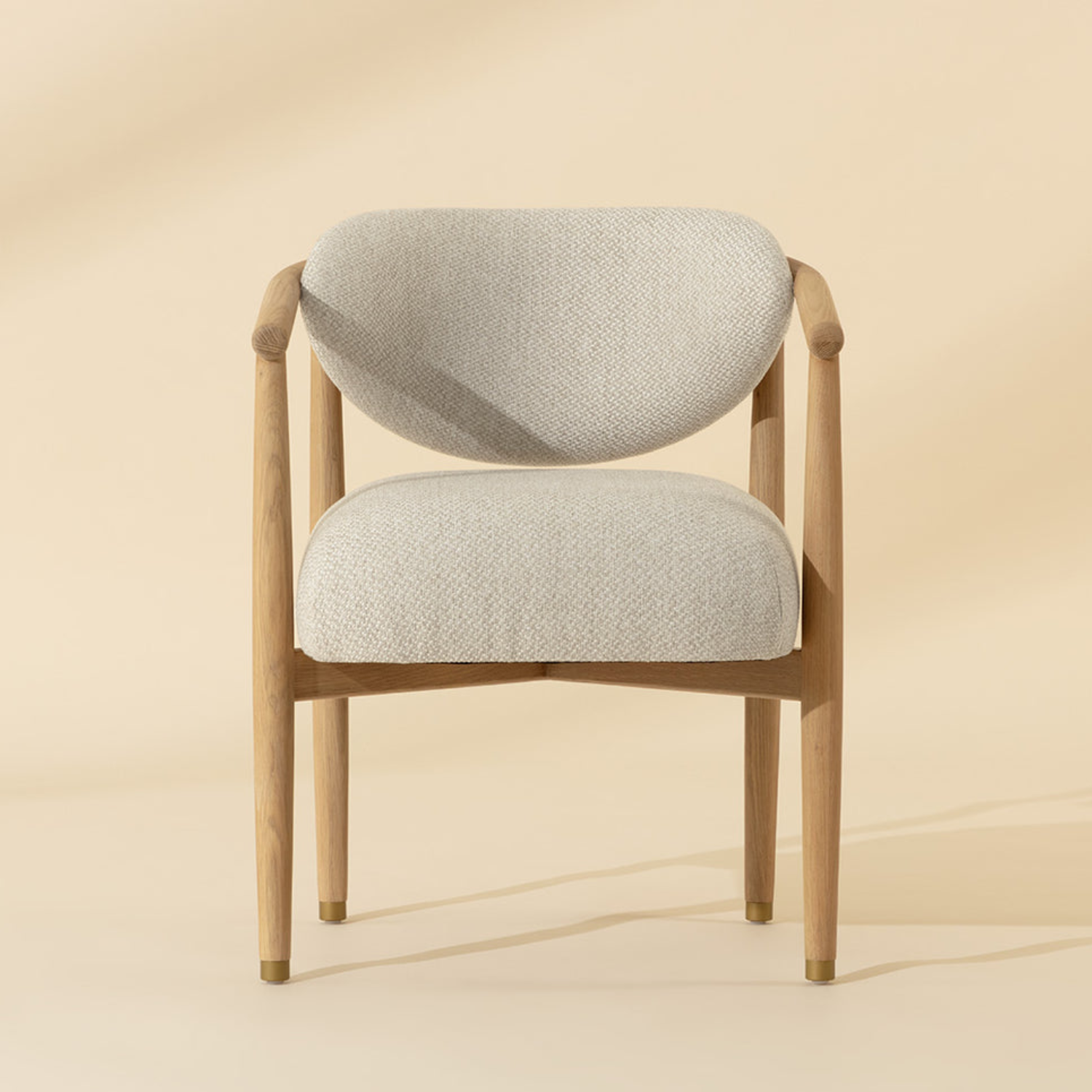 Farmhouse Oak Dining Chair with Sculptural, Round
