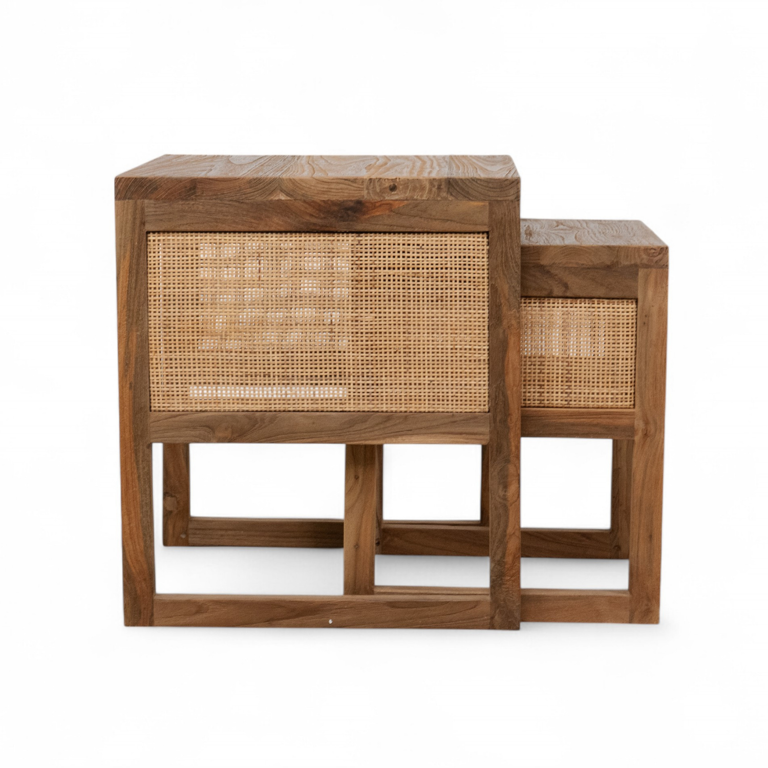 Rustic Teak Side Table with Nesting, Woven