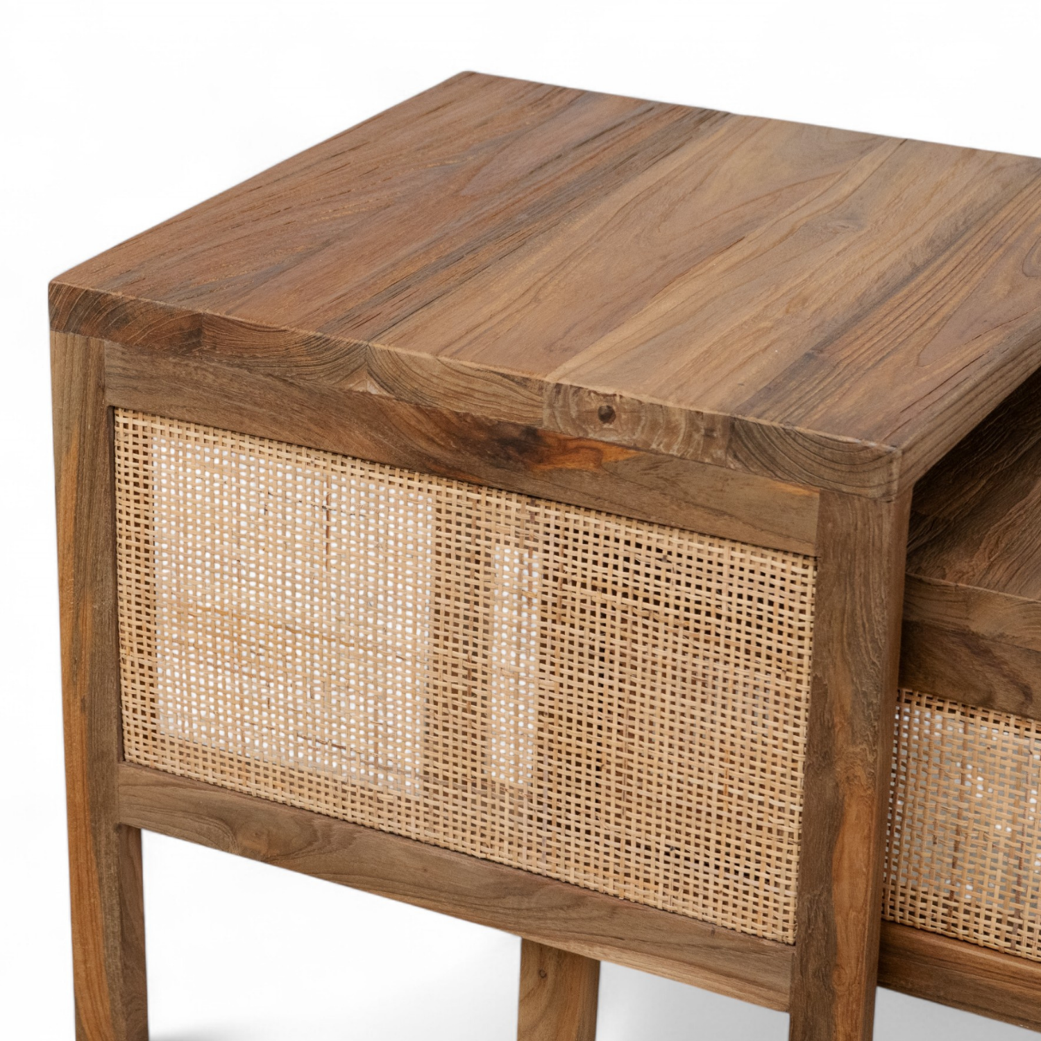 Rustic Teak Side Table with Nesting, Woven