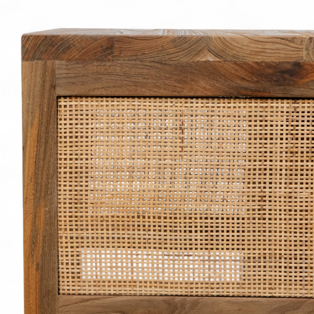 Rustic Teak Side Table with Nesting, Woven