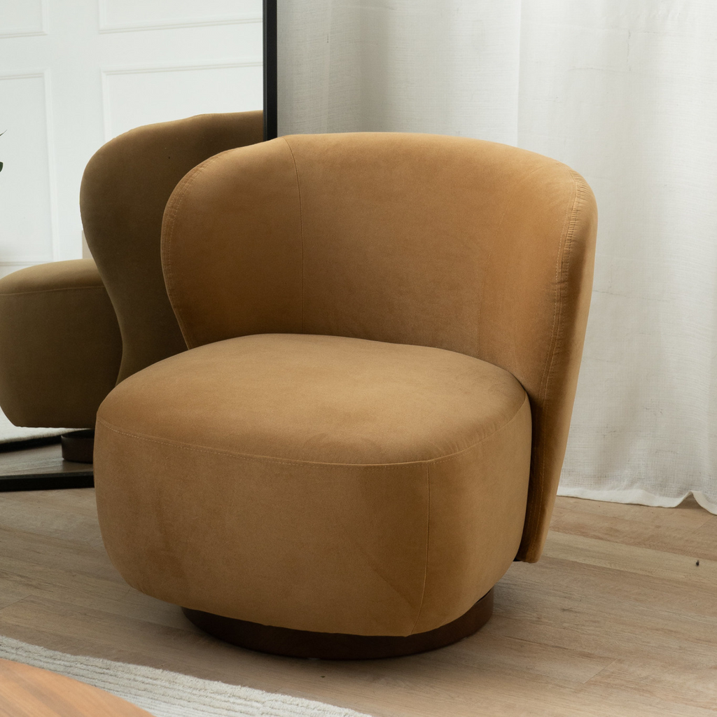 Modern Velvet Lounge Chair with Swivel, Round
