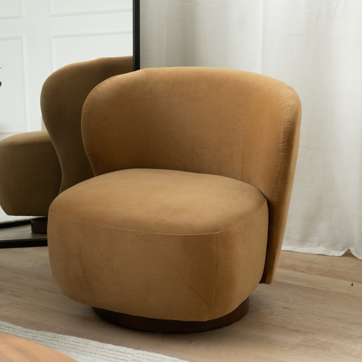 Modern Velvet Lounge Chair with Swivel, Round