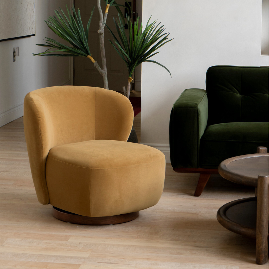 Modern Velvet Lounge Chair with Swivel, Round