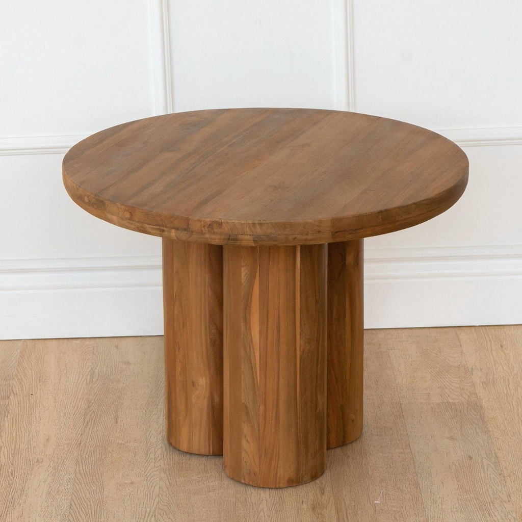 Modern Teak Side Table with Round - Living Room | 24"