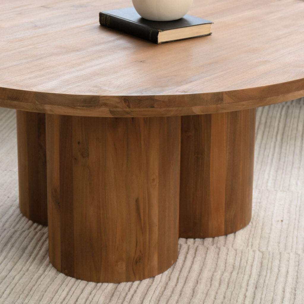 Modern Teak Coffee Table with Round - Living Room | 39"