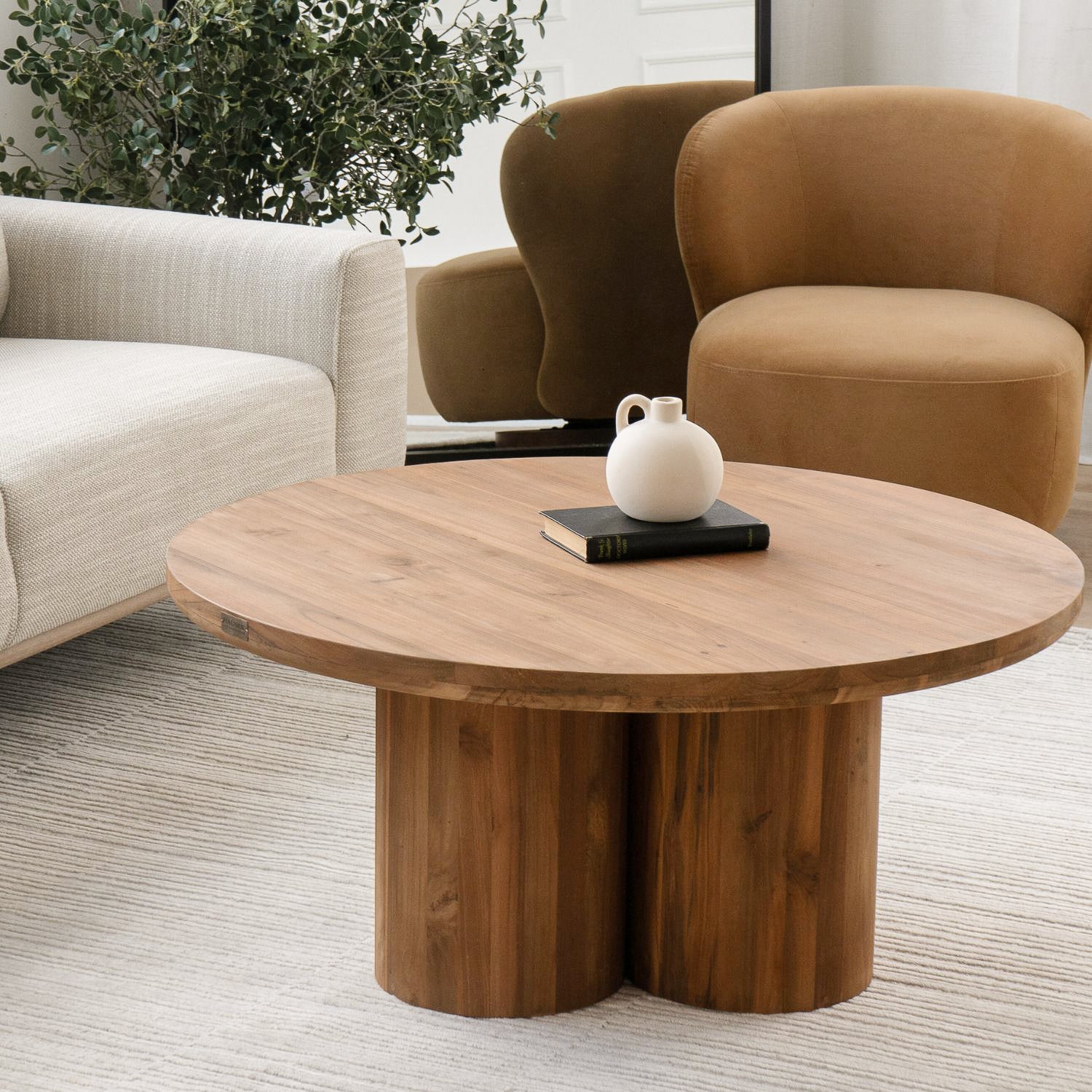 Modern Teak Coffee Table with Round - Living Room | 39"