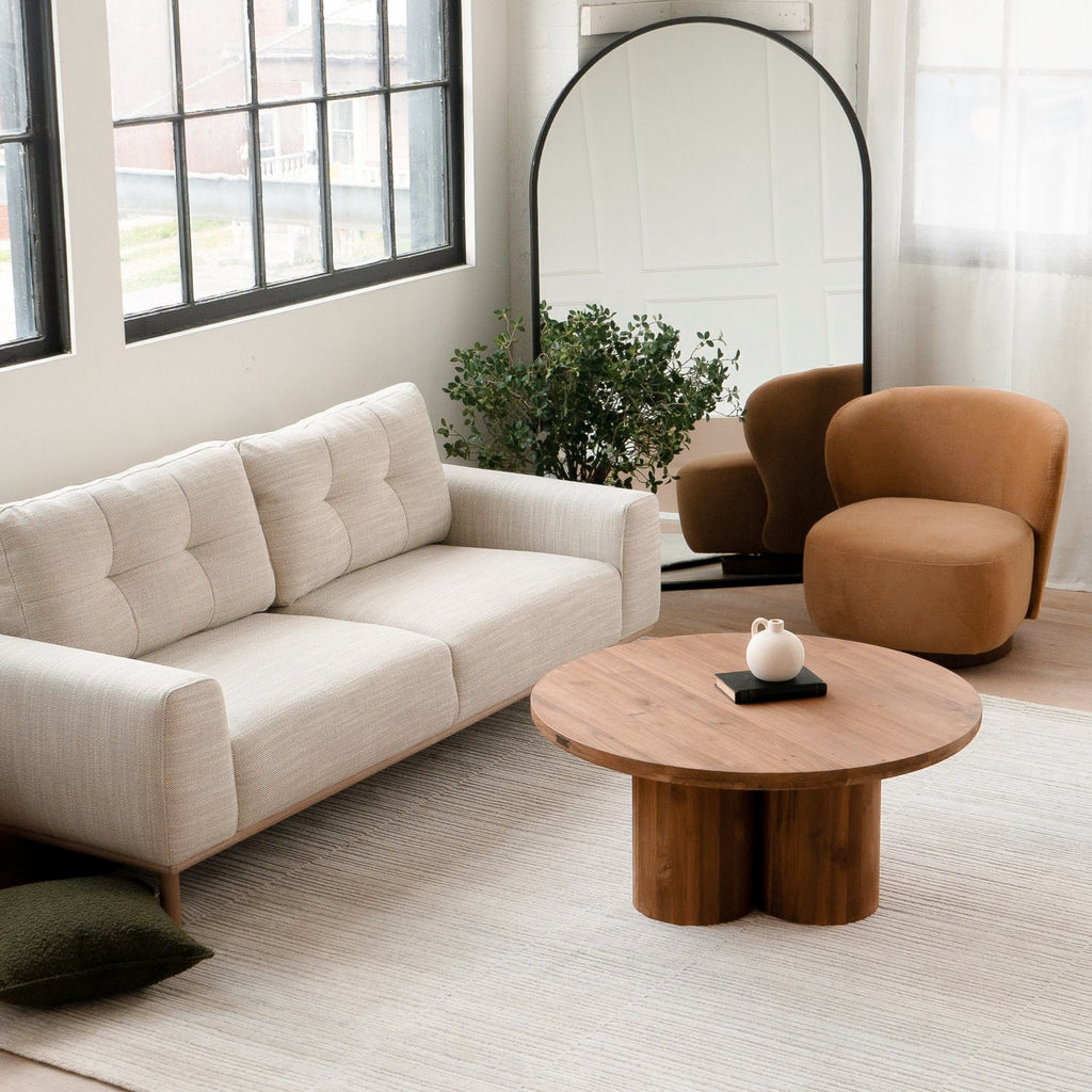 Modern Teak Coffee Table with Round - Living Room | 39"
