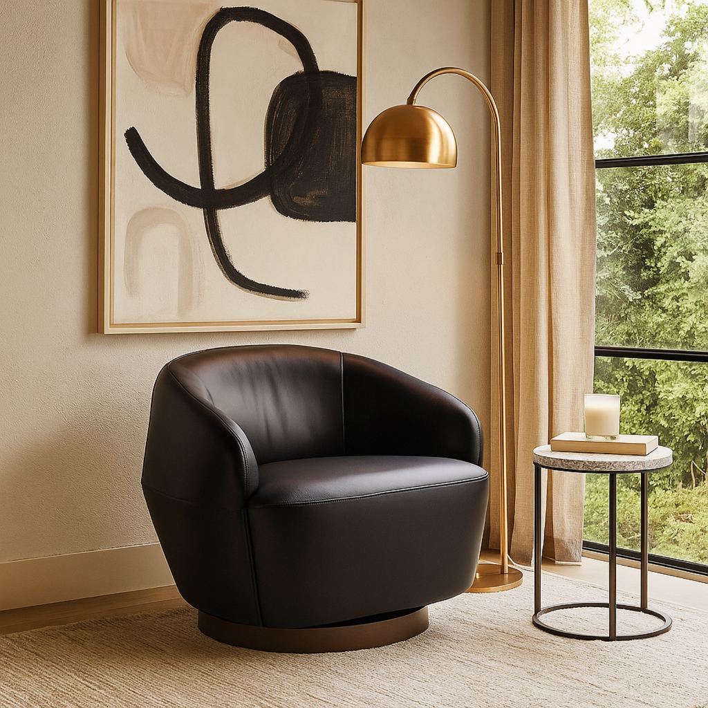 Classic Leather Lounge Chair with Swivel, Round | Distressed Finish