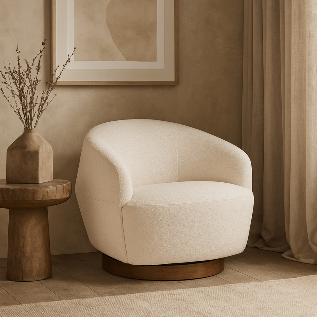 Scandinavian Linen Lounge Chair with Woven, Upholstered